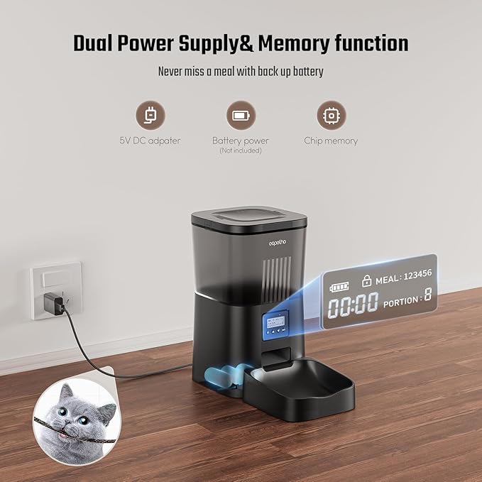 Espelho Automatic Cat Feeder- 4L Timed Cat Food Dispenser 1-6 Meals Control for Cat and Small Dog- Auto Pet Feeder with Desiccant Bag Keep Fresh for Reliable Easy Set Up and Clean- Voice Recorder-PurrikoPets