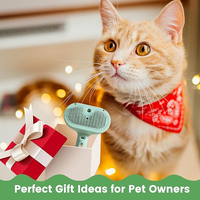3 in 1 Cat Steam Brush, Pet Spray Hair Removal Comb for Shedding & Grooming, Water Brush for Cats Dogs Small Animals Long Short Haired with One-Click Release Button(Green)-PurrikoPets