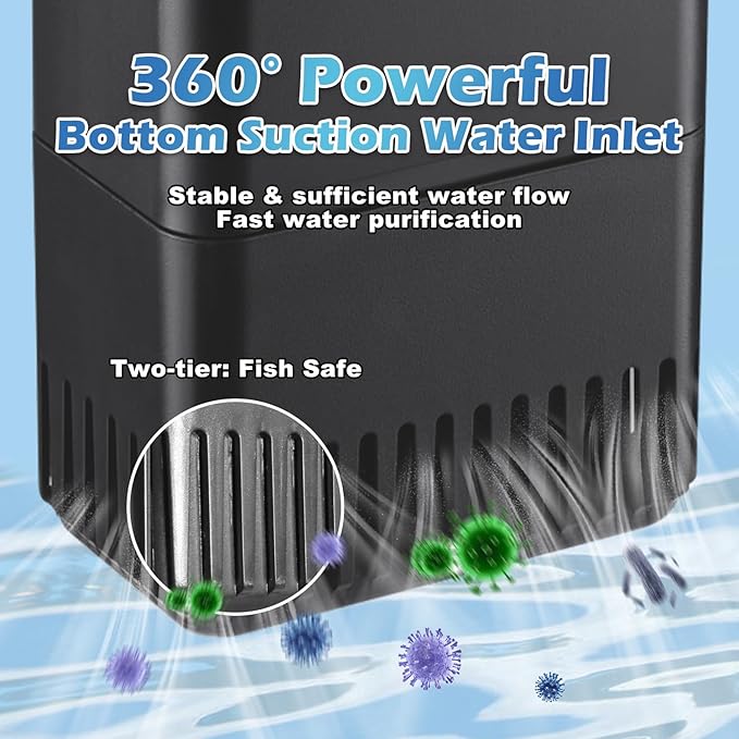 222GPH 10W Turtle Tank Filter Aquarium Filter Power Adjustable 10-40 Gal. Small Internal Filter 3-Stage Waterfall Bio-Filtration Quiet Low Water Level for Freshwater Saltwater Fish Tank Easy to Clean-PurrikoPets