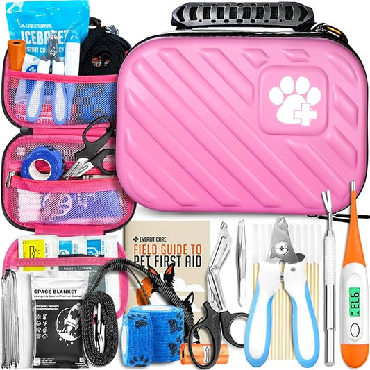 EVERLIT Pet Medic First Aid Kit | 95 Pcs Vet-Approved Medical, Outdoor & Emergency Supplies for Dogs, Cats, Animal Care | Travel-Friendly Compact Bag for Home, Car and Travel (Valentine Lace)-PurrikoPets