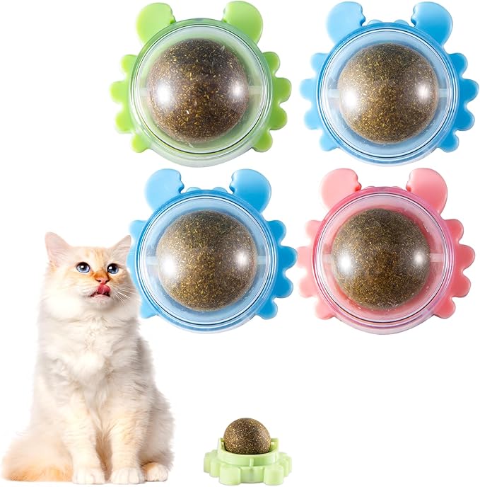 360° Catnip for Cats Wall Catnip Rollerball Licking Ball Cat Nips Mint Magic Cat Stick on Wall Crack Balls Lickable Play Chew Teeth Cleaning Pet Chew Indoor Outdoor-PurrikoPets