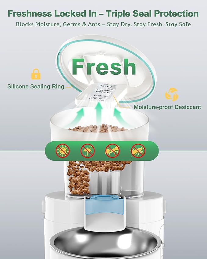 Gimars 5L/20 Cups Automatic Cat Feeder, Programmable 1-6 Meals Cat Food Dispenser with Stainless Steel Bowl, Easy Setup, Dual Power Supply,10s Meal Call Timed Pet Feeder for Cats and Small Dogs-PurrikoPets