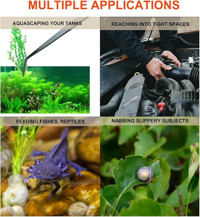 Extra Long Tweezers, Feeding Tongs, 18.9 inch Aquarium Stainless Steel Large Aquascape Tools for Fish Tank, Terrarium，Aquascaping, Reptile Snake (Curved)-PurrikoPets