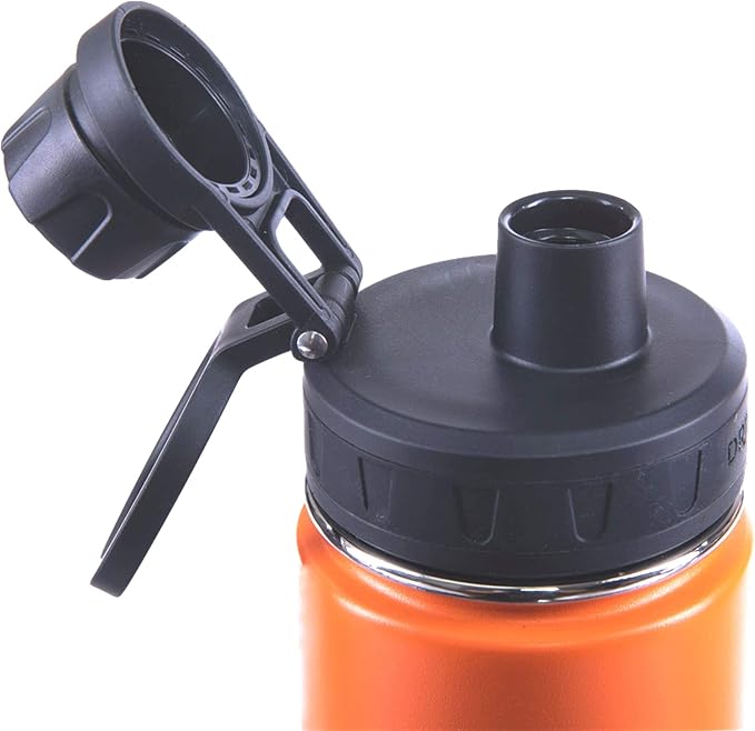 DRINCO Stainless Steel Water Bottle Spout Lid Vacuum Insulated Double Wall Water Bottle Wide Mouth (40oz 32oz 22oz 18oz 14oz) Leak Proof Keep Cold Sport Camping Hiking (22 oz, 22oz Orange)-PurrikoPets