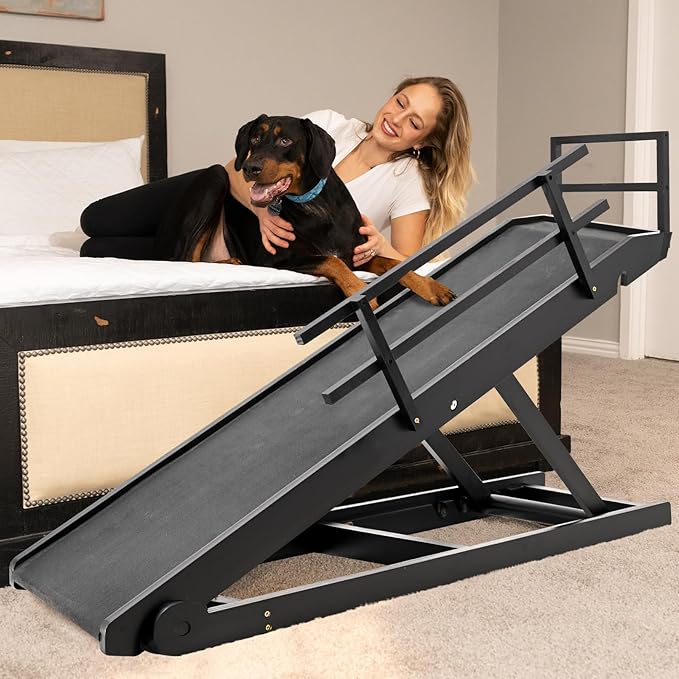 Aboron Antislip Folding Dog Ramp, Adjustable Pet Ramp for Bed/Couch/Car, Rubber Mat with High Traction, Great for Small & Large Old Dogs & Cats, Supports up to 200 lbs,63" Long-PurrikoPets
