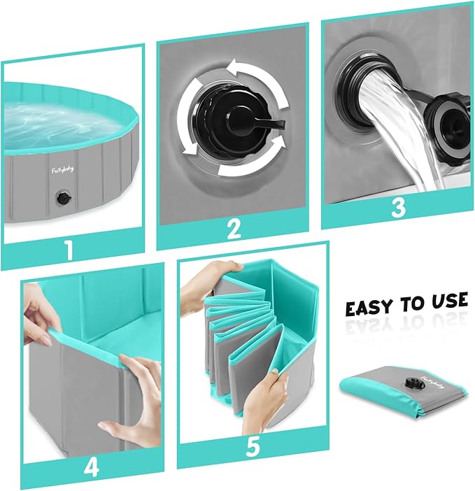 Furrybaby Foldable Dog Pool, Kiddie Pool Hard Plastic, Collapsible Pet Bath Portable Dog Swimming Pool for Pet, Dogs and Cats Grey 32''-PurrikoPets