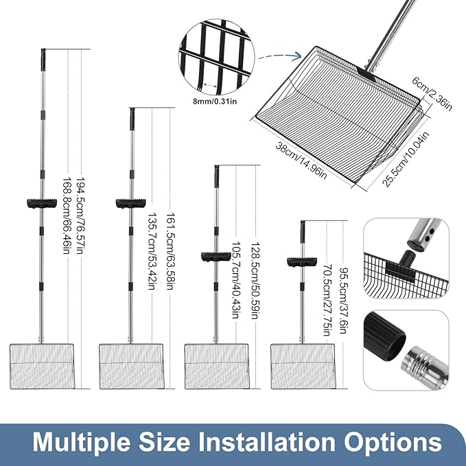 15" Widely Chicken Coop Poop Scooper- Ergonomic Chicken Poop Scooper with 38" to 77" Adjustable Long Handle, Extra-Large Scoop for Sand and Litter, Easy-to-Clean, Multi-Scene Use for Poultry-PurrikoPets