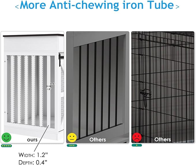 48'' Dog Crate Furniture with Divider&Storage Drawers, Wooden Double Dog Kennel Furniture End Table with Sliding Barn Doors, White Double Dog Crate TV Stand-PurrikoPets