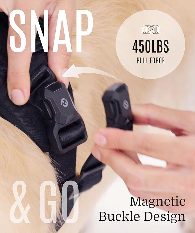 2025 New Edition, Fei & Eve MagEase Dog Harness - 3-Second Magnetic Buckles | 3-Point No-Pull Control | Heavy-Duty 900D Nylon | Dual Safety Handles | Breathable Mesh | Adjustable Fit | Large, Blue-PurrikoPets