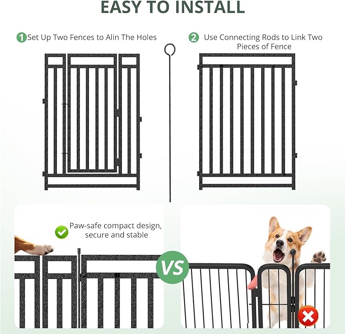 Dog Fence Outdoor Indoor, 32" Inch Height 16 Panels Dog Playpen for Large/Medium/Small Dogs Metal Dog Pen for Yard Camping and RV | Black-Silver-PurrikoPets