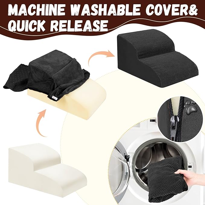 Dog Stairs for Small Dogs - High Density Foam Pet Steps, Extra Wide Dog Ramp with Non-Slip Bottom for High Beds, Couch and Sofa, Best for Dogs Injured, Older Doggy Cats,2 Steps, Black-PurrikoPets