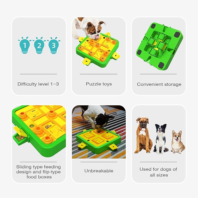 Dog Puzzle Toy Mental Stimulation - Level 3 in 1 Dogs Food Feeder Puzzle, Dog Treat Puzzle Feeder (Advanced-Green Board)-PurrikoPets