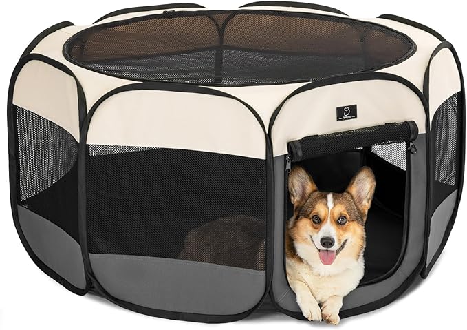 A4Pet Cat Playpen, 39.5” Pop Up Dog Playpen with Bowl, Suitable for Puppies, Kittens, and Small Animals, Removable Zipper & Mesh Panel(16”W × 10”H)-PurrikoPets
