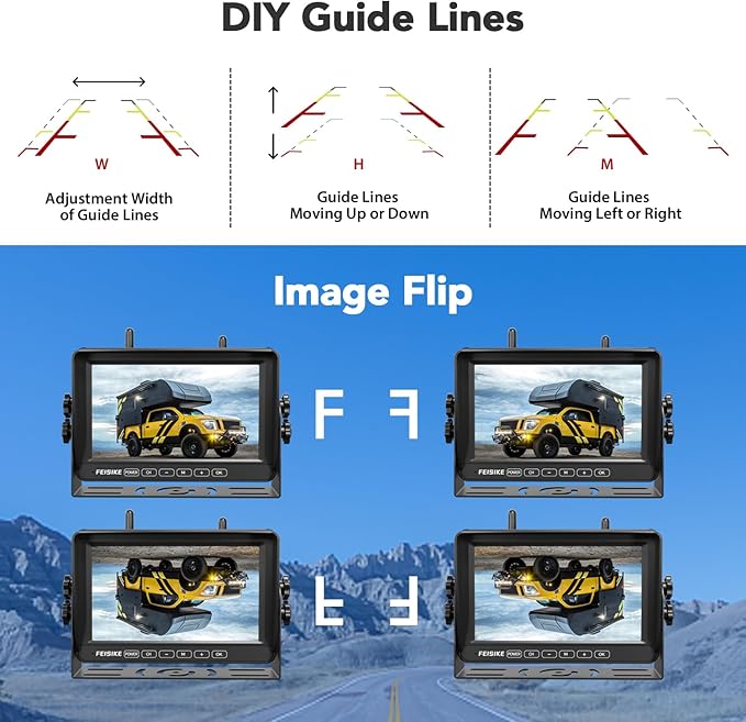 Dual RV Backup Camera Wireless with 7" 1080P Monitor, for Furrion Pre-Wired RVs, 4-Channel Split Screen System, Loop Recording, IR Night Vision, Wide Rear View Camera for Truck, Trailer, Camper-PurrikoPets