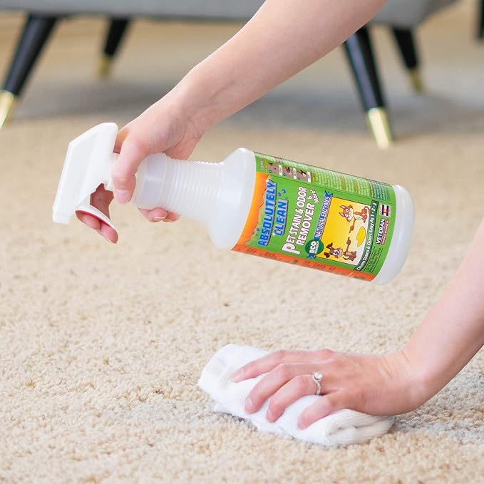 Absolutely Clean Amazing Pet Odor Eliminator for Home, Professional Strength: Natural Enzymes Remove Most Stains in 60 Seconds -Dog/Cat Urine, Vomit, Bile, Feces, Grass, Blood, Drool, More -USA Made-PurrikoPets