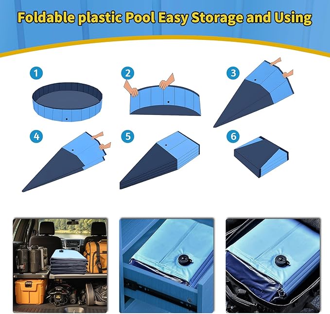 Foldable Dog Pool, 55" x 12" Kiddie Pool with Hard Plastic, Non-Slip Dog Bath Tub for Outdoor Backyard, Collapsible Dog Swimming Pool for Kids Dogs Pets (Blue)-PurrikoPets