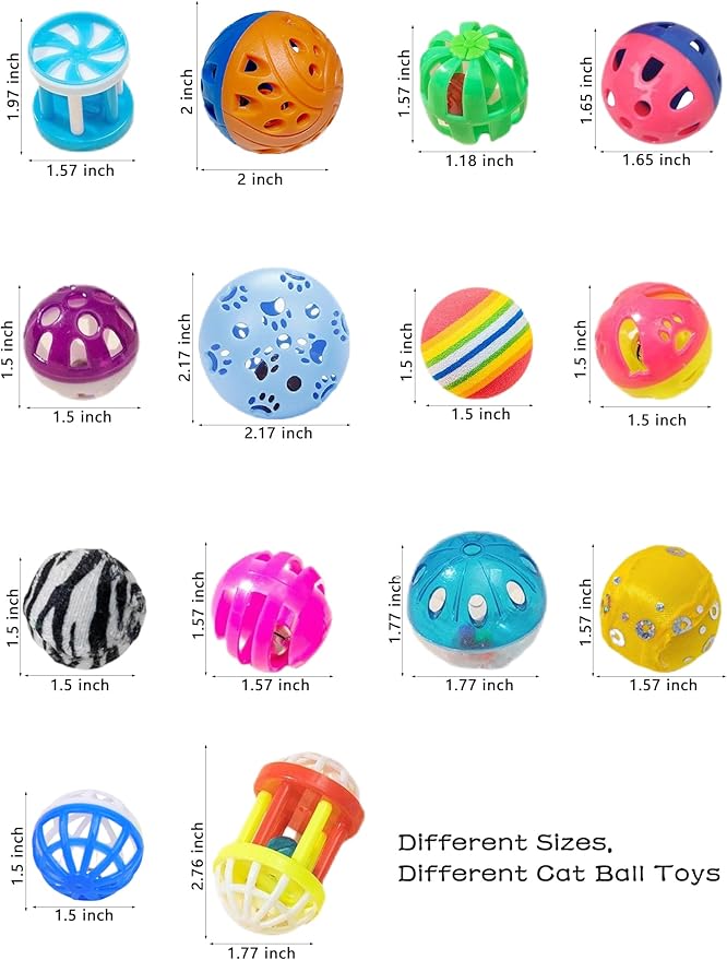 10-Pack Cat Toy Balls for Kittens and Adult Cats, Furry Fun (1.5'' - 2.1'', Cat Toys Value Pack)-PurrikoPets