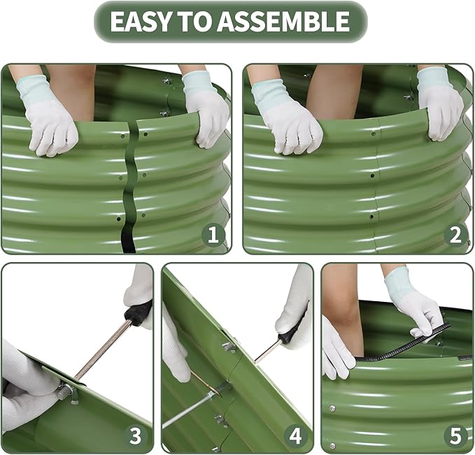 1MORE Galvanized Raised Garden Bed- Planter Garden Boxes Outdoor, Raised Beds for Gardening, 4x2x1.4ft Metal Garden Bed Kit for Vegetables Flower, Planter Raised Bed with Protective Tape & Tools.Green-PurrikoPets