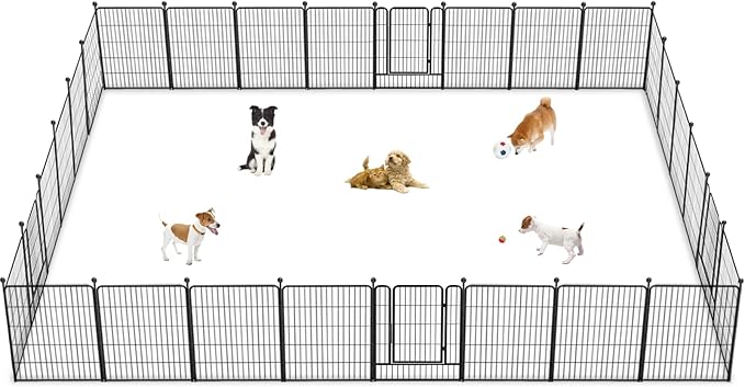Dog Playpen 32 inch 28 Panels Indoor Outdoor Dog Pen for Medium/Small Dogs Heavy Duty Metal Dog Fence Outdoor for Yard, Puppy Playpen with Door Portable Pet Fence for RV Camping Yard-PurrikoPets