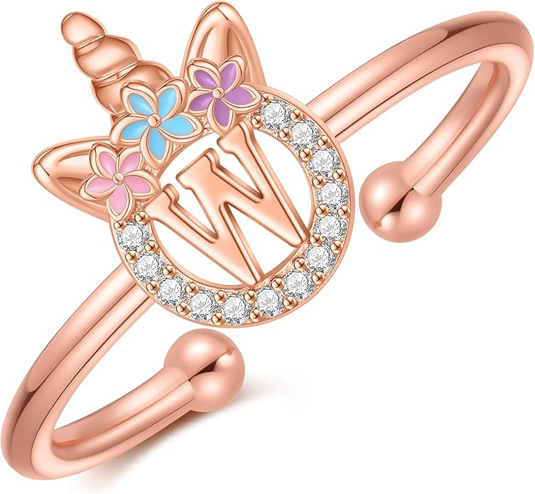 Unicorn Rings Gifts for Girls - Adjustable Initial Ring Dainty Cute Unicorn Rings for Girl Teens Little Girls Jewelry Birthday Gift