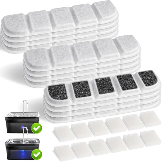 12 Pack Replacement Filter for SIBAYS & Kastty 355oz / 2.8Gal / 10.5L Large Dog Water Fountain, Coconut Shell Activated Carbon Pet Water Fountain Filters with 12 Pack Sponges-PurrikoPets