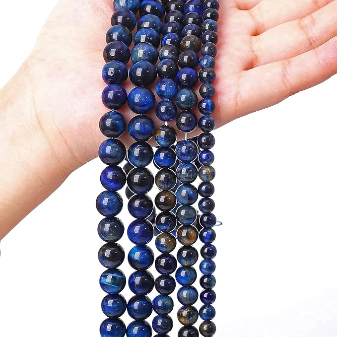 Lapis Lazuli Blue Tiger Eye Beads Natural Stone Round Loose Beads Energy Gemstone Healing Power for Jewelry Making 1 Strand 10mm 38pcs 15"