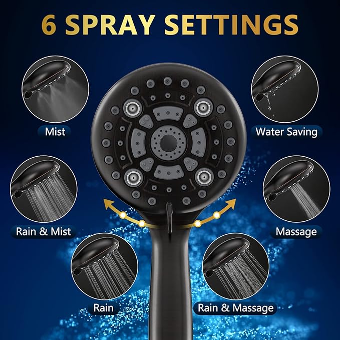 6 Spray Modes High Pressure Handheld Showerhead Set Upgraded 5 Inches Shower Head with Handheld Spray Oil Rubbed Bronze Handheld Shower Head 60 Inches Stainless Steel Hose-1-Min Install-PurrikoPets
