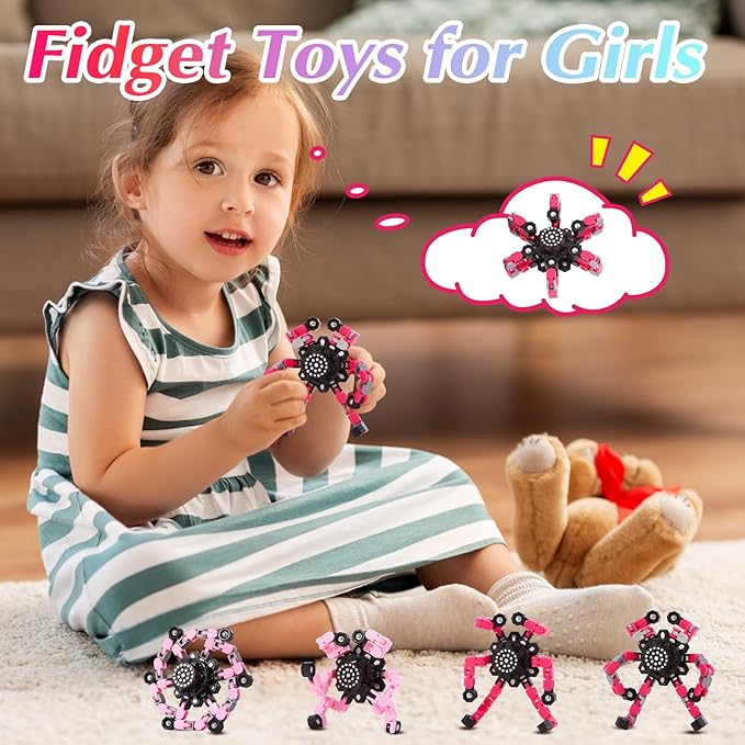 Fidget Toys for Girls, Birthday Gifts for 4 5 6 7 8 9 10 11 12 Year Old Girls Boys, Pink Transformable Fidget Spinners for Kids, Stocking Stuffers for Kids Adults Party Favors Toy-PurrikoPets