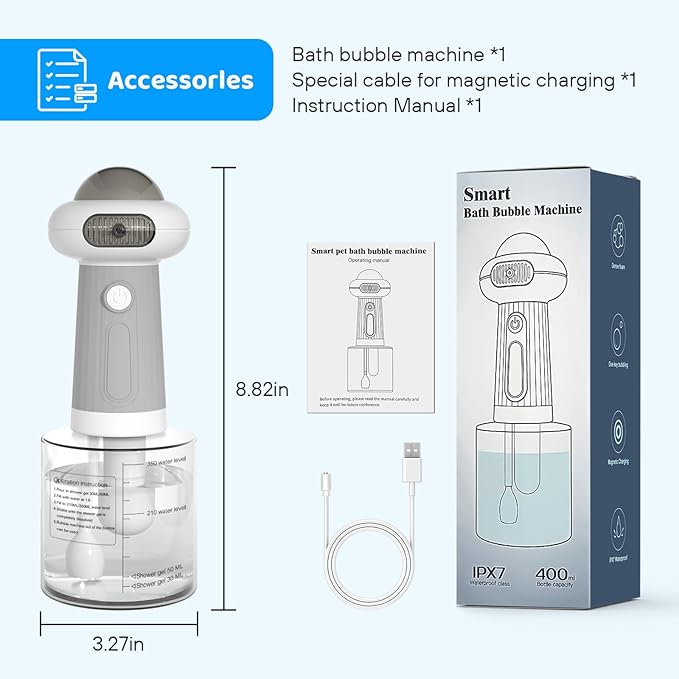 Dog Shampoo Dispenser, UFO Dog Shampoo Sprayer Electric Foaming Shampoo Dispenser for Dog and Cat Washing, for Bathtub, Kitchen Sink, Bathroom Cleaning, Grey-PurrikoPets