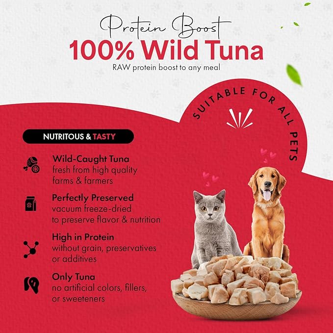 Freeze-Dried Tuna Treats for Cats & Dogs – 100% Wild Caught, Single Ingredient, High-Protein, Healthy Snack – No Additives or Preservatives – 3.5oz - Inspected & Tested in USA-PurrikoPets