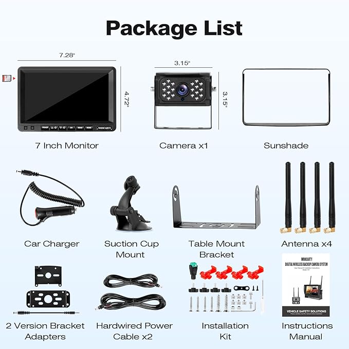 7 Inch Wireless RV Backup Camera System for Truck/Trailer/Camper/Bus, 1080P Dual/Quad Split Screen with DVR, Clear Night Vision, Support 4 Cameras, IP68 Waterproof Digital Wireless System-PurrikoPets