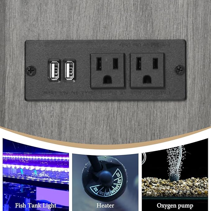 4ever2buy 55 Gallon Fish Tank Stand with LED Light & Power Outlets, 55-75 Gallon Aquarium Stand with Drawer & Barn Door, Cabinet for Fish Tank Accessories Storage for Reptile Tank, Turtle Tank, Gray-PurrikoPets