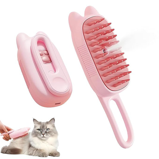 4 in 1 Cat Steam Brush Rechargeable pet spray comb Steam Brush for Cats and Dogs, Massage, Cleaning, Shedding & Combing Multifunctional Hair Removal Anti Static Grooming Tool for home (Pink)-PurrikoPets