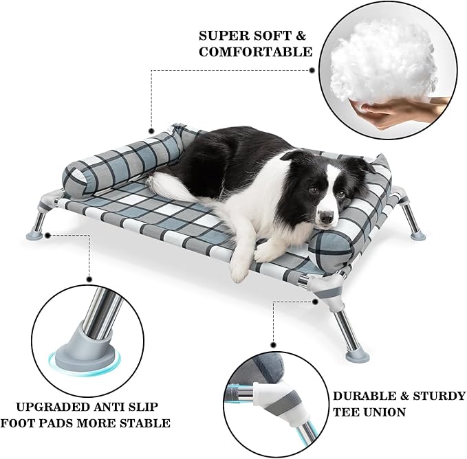 Elevated Raised Dog Bed Cot - Cooling Raised Dog Beds with Bolster Portable Washable Pet Cot Bed with Metal Frame Dogs Hammock Bed for Indoor & Outdoor-PurrikoPets