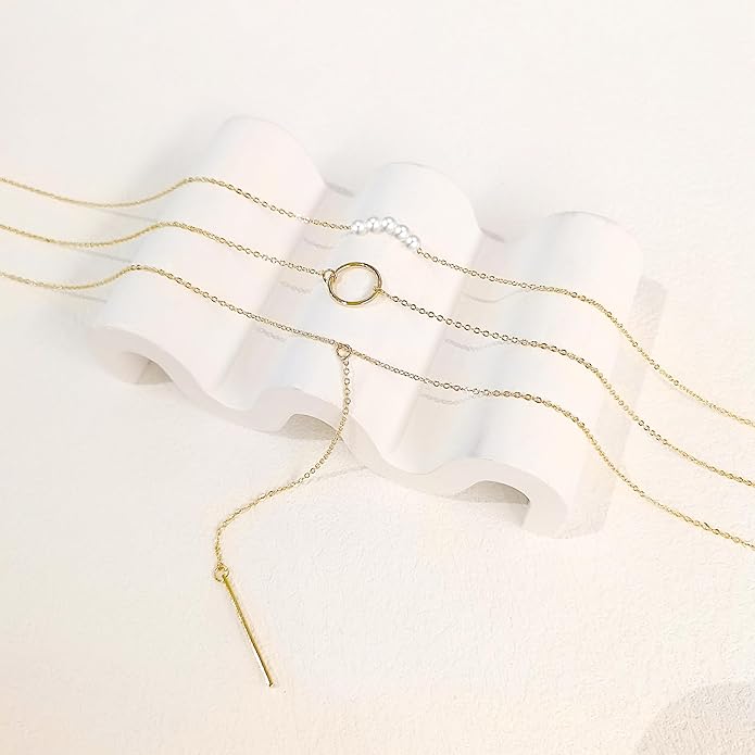 Lariat Silver/Gold Necklace for Women 925 Silver/14K Gold Plated Dainty Long Necklace Y-Shaped Drop Pendant Necklaces Choker Trendy Chain Simple Layered Necklaces CZ Jewelry for Women Set Gift