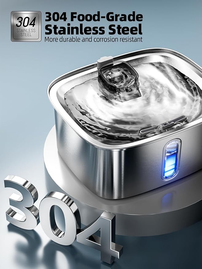 Dog Water Fountain for Large Dogs, 9L/2.4Gal Stainless Steel Dog Fountain with Water Level Window & Filtration, Automatic Pet Water Bowl Dispenser Indoor, Super Quiet for Multi-Pet-PurrikoPets