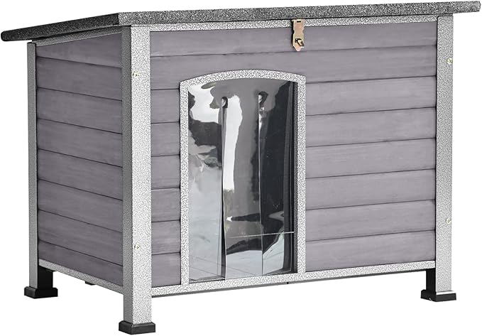 Aivituvin Dog House Outdoor Indoor Weatherproof Dog House for Small & Medium & Large Dogs with Unique All-Around Iron Frame＆Raised Feet（Grey）-PurrikoPets