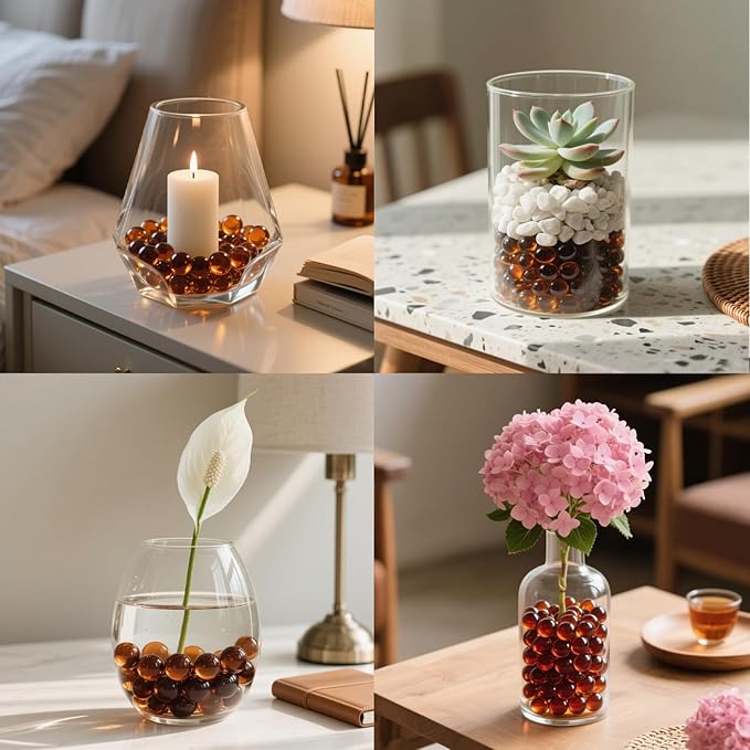 2.16LB Glass Beads Vase Filler Aquarium Gravel Decor Flat Glass Marbles Gems Pebbles Fish Tank Rocks Home Decorative Art Craft - Amber-PurrikoPets