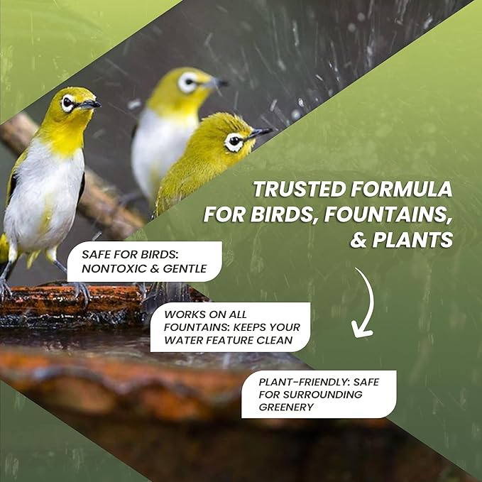 16oz Bird Bath Cleaner, Cleans 80 Gallons of Water, Ideal Fountain Cleaner Safe for Birds, Bird Bath Fountains Clarifier, Liquid Birdbath and Fountain Maintenance, Promotes Clean & Clear Water-PurrikoPets