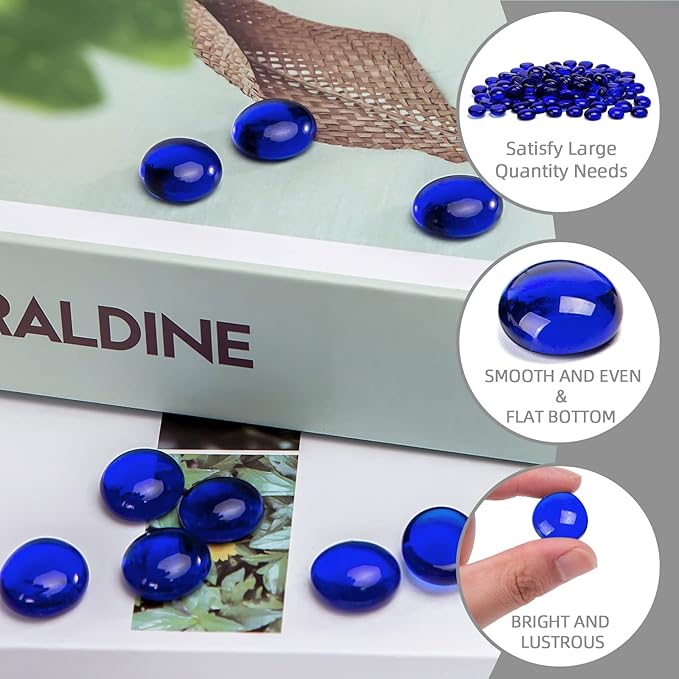 FUTUREPLUSX 1LB Blue Flat Glass Marbles, Premium Dark Blue Aquarium Rocks Fish Tank Gravel Stones Bulk Pebbles Decorative Beads for DIY Crafts Vase Fillers Table Scatter Decor-PurrikoPets