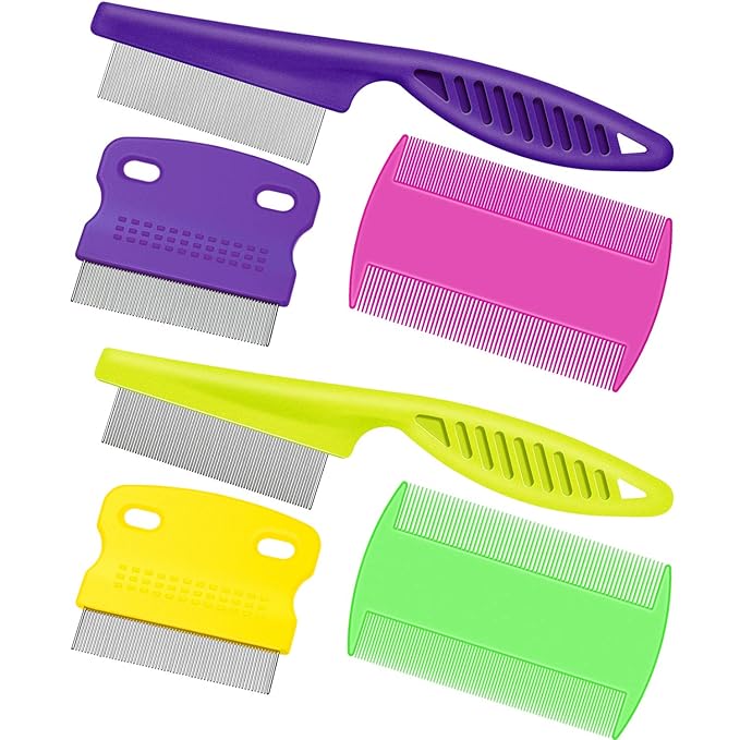 6 Pieces Pet Lice Combs Dog Grooming Flea Cat Tear Stain Comb for Removal Dandruff, Hair Stain, Nit(Pink, Green, Purple, Yellow)-PurrikoPets