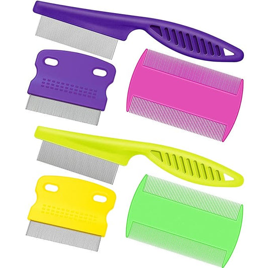 6 Pieces Pet Lice Combs Dog Grooming Flea Cat Tear Stain Comb for Removal Dandruff, Hair Stain, Nit(Pink, Green, Purple, Yellow)-PurrikoPets