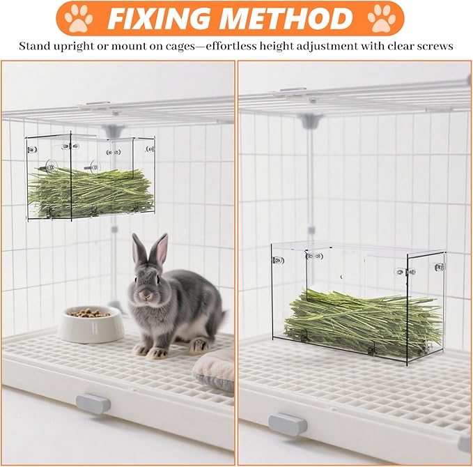 Acrylic Rabbit Hay Feeder with Lid, Transparent Hanging Food Dispenser Hay Feeder for Bunny Rabbits Guinea Pig Cage Chinchillas Hamsters Small Pets and Animals（Small-PurrikoPets