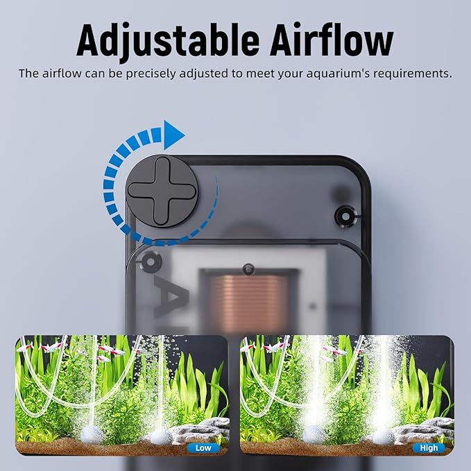 Air Pump Aquarium,Ultra-Silent/Small Size/More Output Aerator for Fish 2.5w/80GPH/18Kpa,with Air Stone Bubbler,Adjustable Airflow,Dual Outlet Suitable for 60-90 Gallon Fish Tank-PurrikoPets