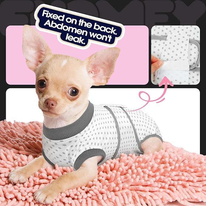 FUAMEY Dog Recovery Suit Male,Dogs Surgery Neuter Suits Puppy Spay Shirts for Female Protect Dog's Skin Anti Licking Abdominal Wounds Doggie Onesie Pet Bodysuit Alternative to Cone Polka Dot M-PurrikoPets