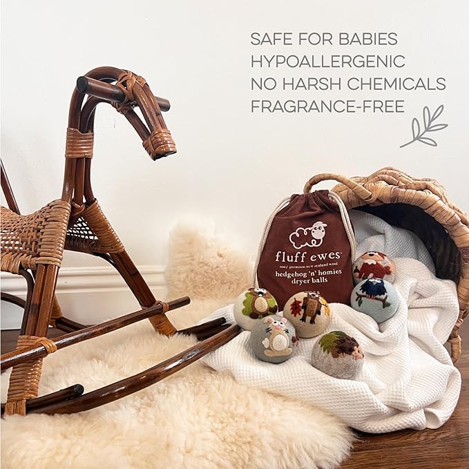 Fluff Ewes Wool Dryer Balls 6 Pack Premium New Zealand Wool Laundry Balls for Dryer, No Static Dryer Balls Laundry Reusable, XL Hedgehog Dryer Balls, Baby Dryer Balls for Dryers - Hedgehog and Homies-PurrikoPets