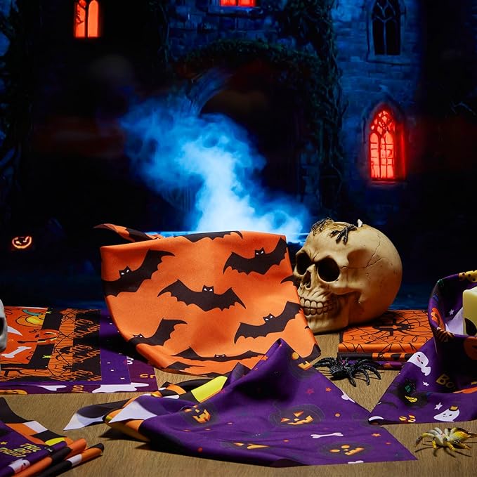 Abbylike 50 Pcs Halloween Dog Bandanas Bulk Pumpkin Bandanas for Dogs Triangle Kerchief Bibs Scarf Set for Pet Halloween Costume Photo Props Accessories Pet Shops, 25 Styles (31.5 x 21.7 x 21.7")-PurrikoPets