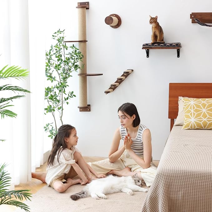 FUKUMARU Cat Wall Furniture, 11.8 Inch Cats Shelves for Drywall, Walnut Wood Kitten Stairs for Wall Mounted with Jute Scratching Kittens Steps, 2 of Pack-PurrikoPets