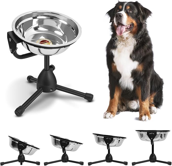 Elevated Dog Bowl with Adjustable Metal Stand, Medium Size for Dogs 30-70 lbs, 0.5 Gal 2 Liter, Stainless Steel Food & Water Bowl Set-PurrikoPets