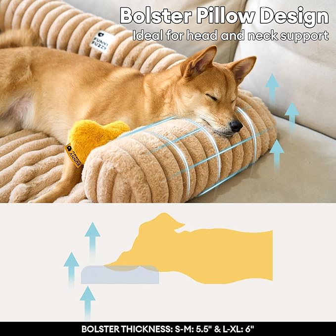 FUNNY FUZZY Pet Couch Cover for Sofa, Calming Dog Bed for Couch, Fluffy Plush Cat Bed Mat for Furniture Protector for Small Dogs and Kitten, 27×24 in, Khaki-PurrikoPets